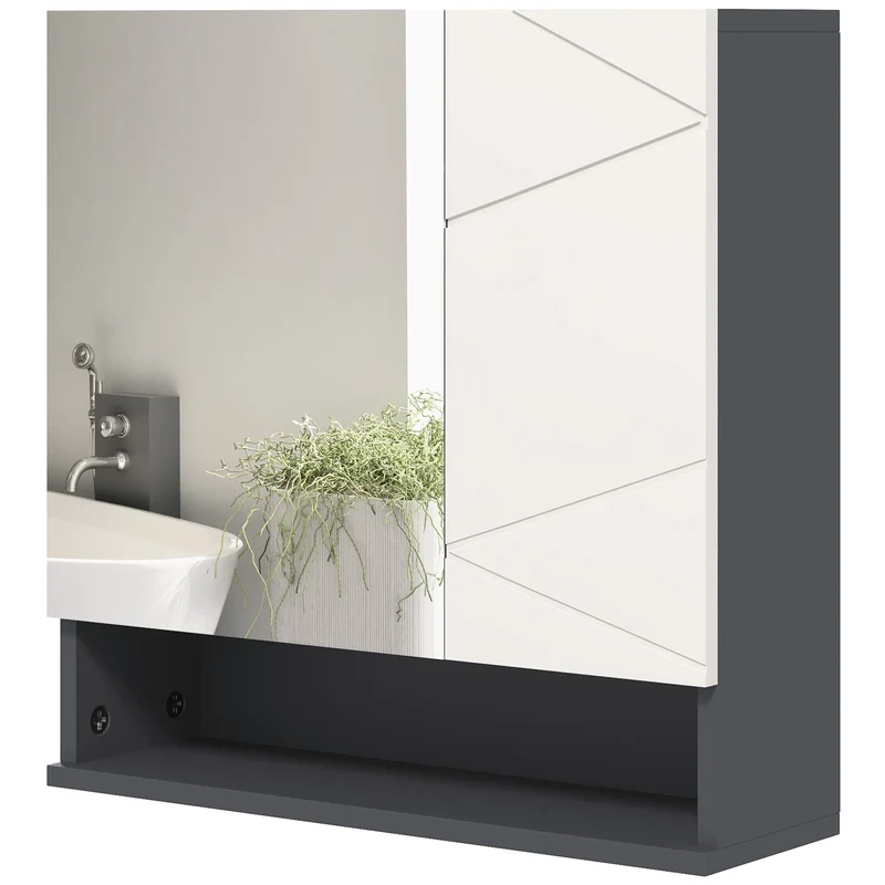 Light Grey Bathroom Medicine Cabinet with Mirror – Wall-Mounted Cabinet with Adjustable Shelf (United States & Canada Delivery Only)